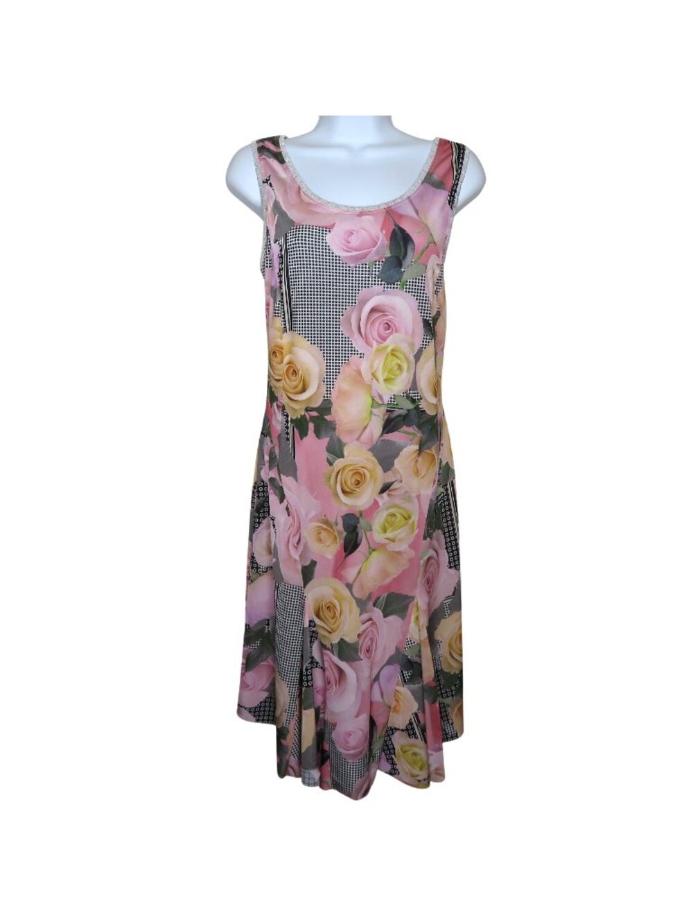 Bleu DAzur France Womens Floral Midi Tank Dress 6 Sleeveless Roses Lightweight